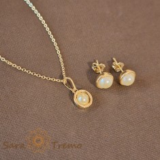 Set bijuterii placate cu aur - perle eco cu aspect de luna plina
