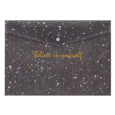 Mapă Plastic Folie, Model Believe in Yourself, Mesaj Auriu, Culoare Gri, Dimensiuni 33x23.5 cm