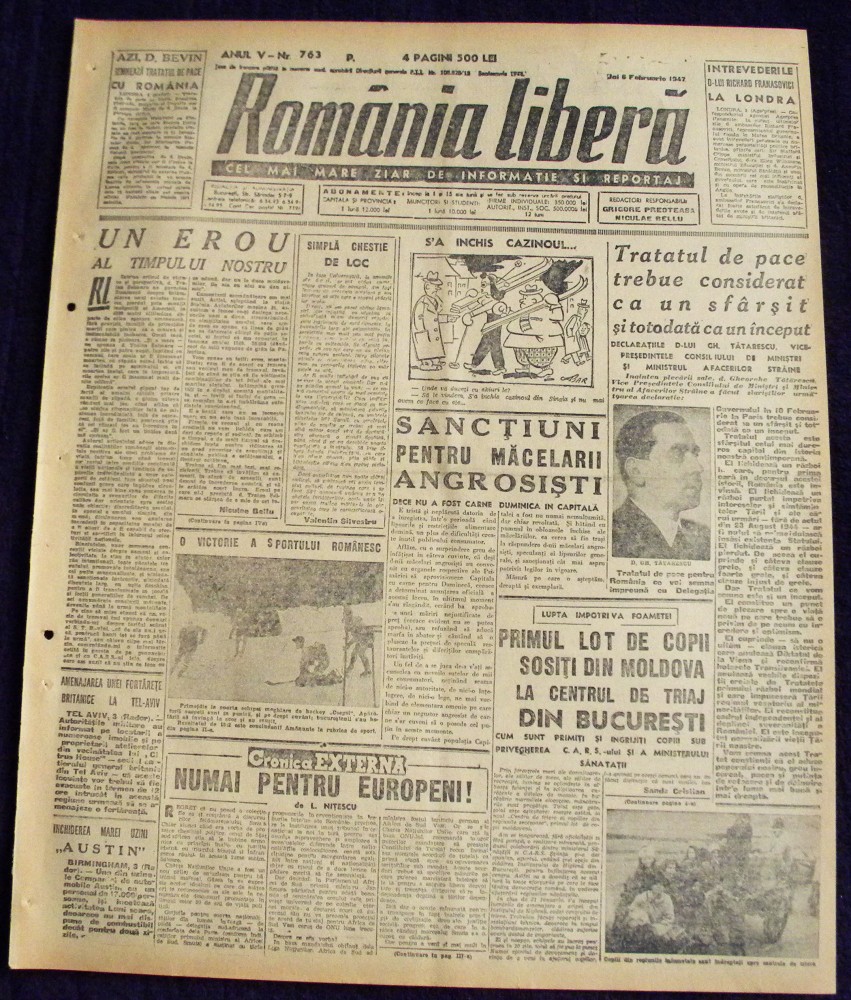 1947 ROMANIA LIBERA Nr 763 Sumanele negre, prizonieri URSS, desen Nell  COBAR | Okazii.ro