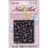 Sticker 3d nail art - flori roz şi mov, INGINAILS