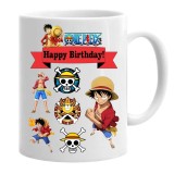 Cana alba personalizata one piece anime happy birthday, INOVATIX&reg;. 330 ml