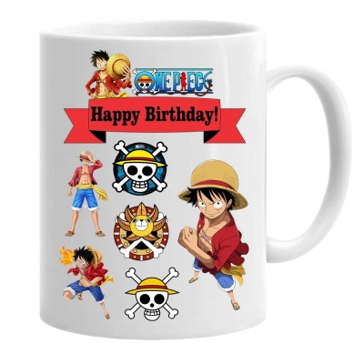Cana alba personalizata one piece anime happy birthday, INOVATIX&amp;reg;. 330 ml foto