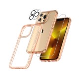 Husa TAURI pentru iPhone 13 Pro Max, cu 2 folii protectie pentru camera, auriu roz - RESIGILAT