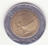 Italia 500 lire 1990, scriere Braille - bimetalică.