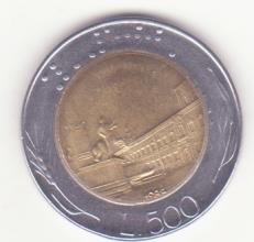 Italia 500 lire 1990, scriere Braille - bimetalică.