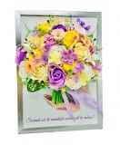 Buchet flori in rama personalizabil Eventissimi&reg;, trandafiri si cires, 20x29cm, multicolor, decoratiune handmade