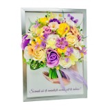 Buchet in rama personalizabil cu trandafiri si flori de cires 20 cm x 29 cm (multicolor)