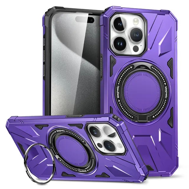 Husa De Protectie Pentru Iphone 15 Plus, Kickstand Magnetic, CRISTALIS SALE&trade; Cu Suport Inel, Antishock, Magsafe / Mov