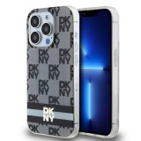 Husa iPhone 15 Pro - DKNY IML Checkered Mono Pattern &amp; Printed Stripes MagSafe (DKHMP15LHCPTSK) - Black