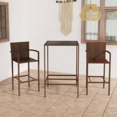 Set mobilier bar de gradina, 3 piese, maro, poliratan