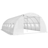 Outsunny Seră tunel cu 2 bare de susținere, 2 uși rulante și ferestre cu plasă, &icirc;nvelitoare din PE anti-UV, alb | Aosom Romania