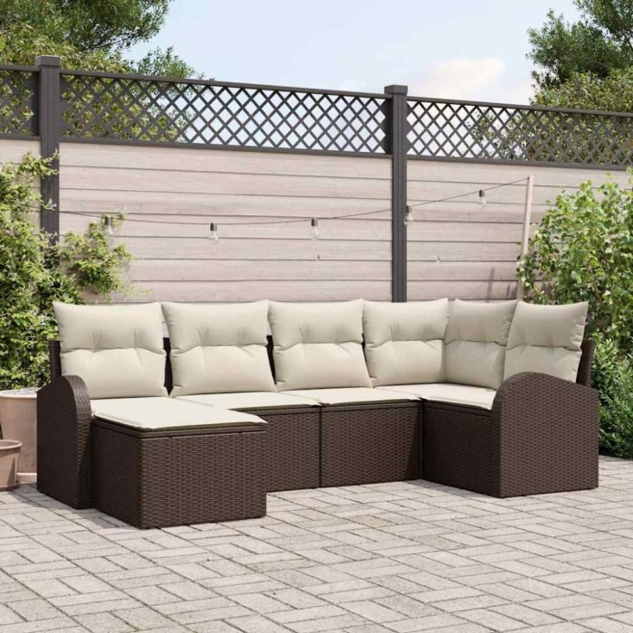 vidaXL Set de canapele pentru grădină cu pernă 6 pcs Maro Rattan poli 3346108