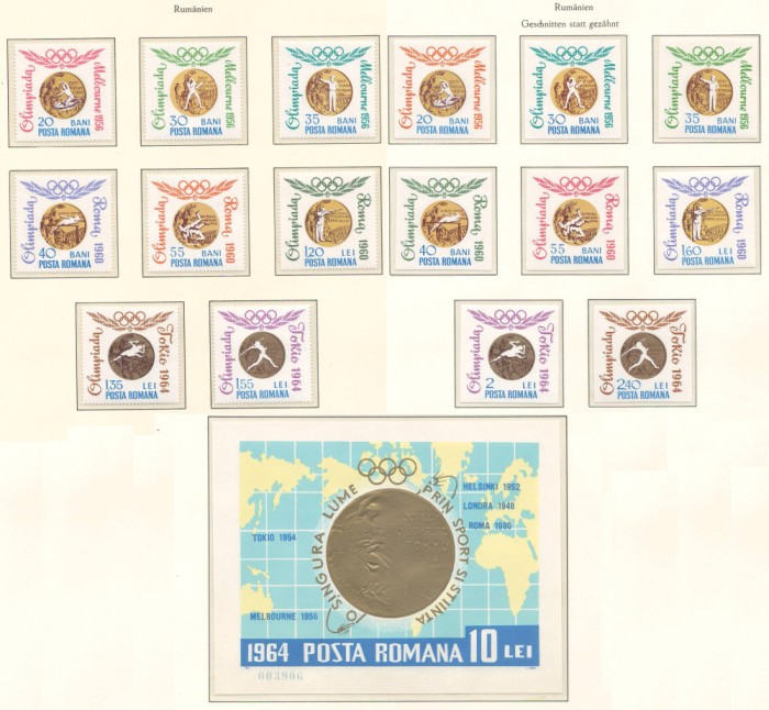 Romania 1964 Mi 2345/60 A+B + bl 59 MNH - Medalii romanesti la JO