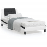 VidaXL Cadru de pat cu lumini LED alb/negru 90x200 cm piele ecologică
