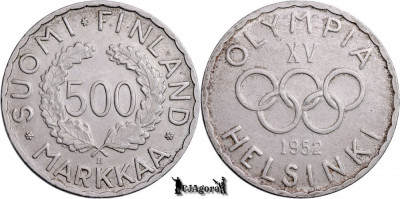 1952 H, 500 Markkaa - Jocurile Olimpice - Finlanda | KM 35 foto