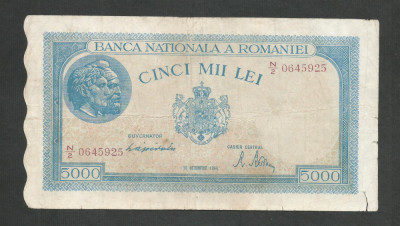 ROMANIA 5000 5.000 LEI 10 Octombrie 1944 [26] filigran bnr orizontal foto