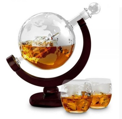 Set pentru Cognac, Whiskey Sticla-decantor glob si 2 pahare foto