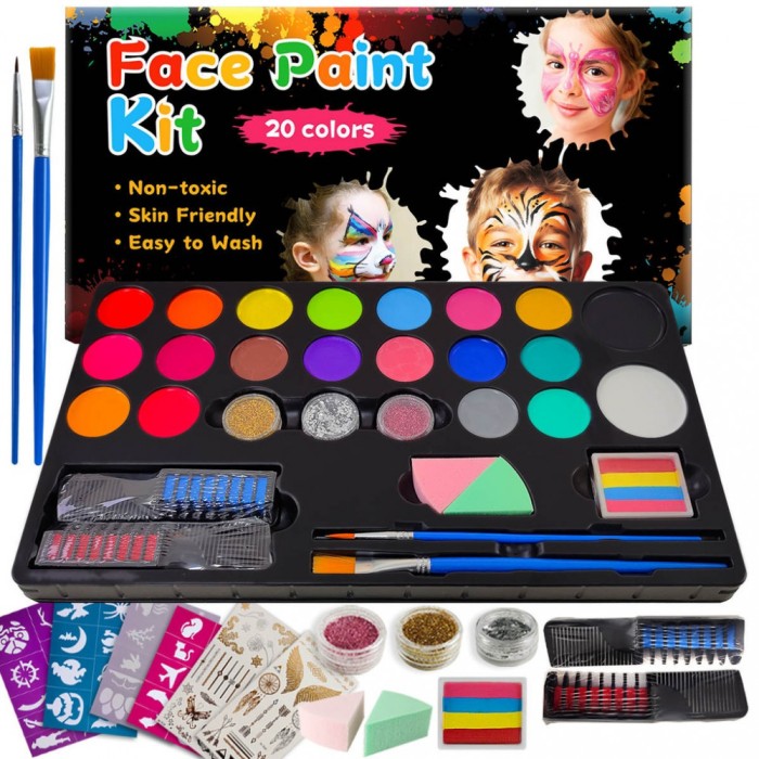 Set profesional pentru pictura pe fata si corp 20 culori non-toxic pentru copii