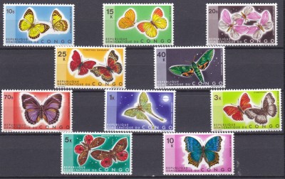 DB1 Fauna Fluturi Congo 1971 10 v. MNH foto