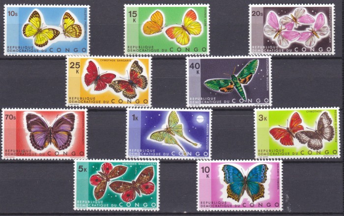 DB1 Fauna Fluturi Congo 1971 10 v. MNH