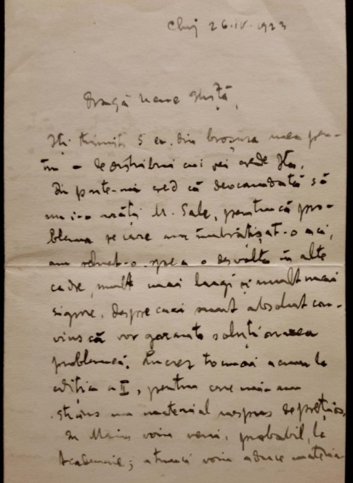 Onisifor Ghibu către G.T.Kirileanu - scrisoare autografă semnată din 1923