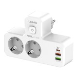 Adaptor priza LDNIO SE2337, 2 prize, 2 X USB-A, 1X USB-C, incarcare rapida QC 3.0, 10A