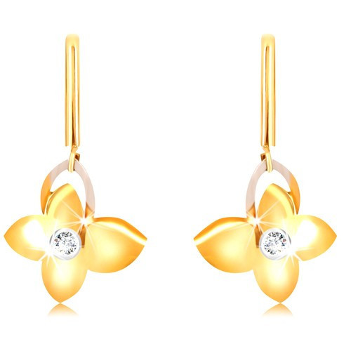 Cercei din aur 9K - baston îngust, fluture cu zirconiu, contur aripa din aur  alb | Okazii.ro