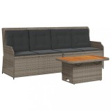 Cumpara ieftin Set mobilier de gradina cu perne, 3 piese, gri, poliratan
