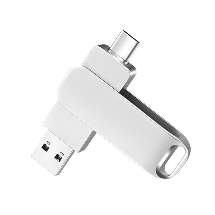 Memorie USB Dual Drive pentru Smartphone-uri, Tablete si Calculatoare SpectrumPoint&reg;, 64 Gbps, USB 3.1, USB Type-C, Metal, Argintiu