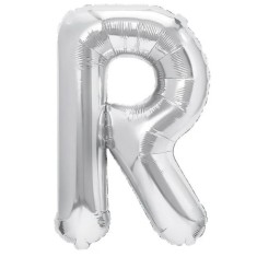 Balon Folie Metalizata Litera R, Cyrax, 80 cm, Umflati cu Heliu sau Aer, Ambalaj Individual, Pai inclus, Argintiu foto