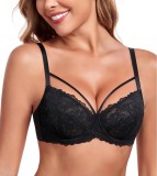 Cumpara ieftin Sutien push-up cu armatura, Lemorosy Backless L03, sustinere puternica, dantela florala, marime 75C, Negru