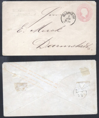 Germany Baden - Old postal stationery Cover Mannheim to Darmstadt D.538 foto