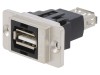 Adaptor USB A Dual Slim CLIFF, USB 2.0, Montare Panou, Carcasa Metal, Placare Aurita, Argintiu