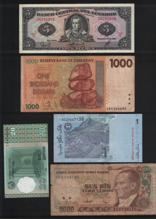 Set 5 bancnote de prin lume adunate (cele din imagini) #148