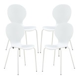 Set 4 scaune dining albe Etne, suprapozabile, din lemn si metal