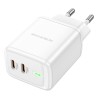 Incarcator Retea Borofone QC 3.0 BN9 Reacher PD 35W 2 x USB-C (PD/PPS/QC/AFC/FCP) - Alb