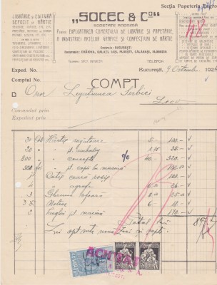 Factura Socec &amp;amp; Co Librarie si Editura BUCURESTI 1924 foto