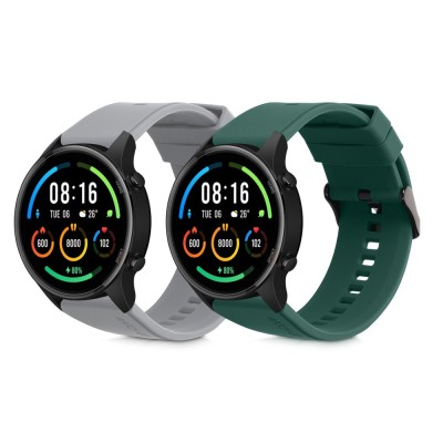 Set 2 curele pentru Xiaomi Mi Watch Color Sport/Watch S1 Active, Kwmobile, Gri/Verde, Silicon, 58971.02 foto