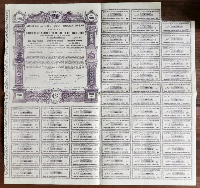 RPR - Societatea Creditului Funciar Urban Bucuresti 1947-48 Emisiune 20000 lei