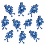 Cumpara ieftin Set 10 cleme de par bleu 5 x 2 cm, model floral metalizat, accesorii chic pentru par, prindere sigura pentru coafuri