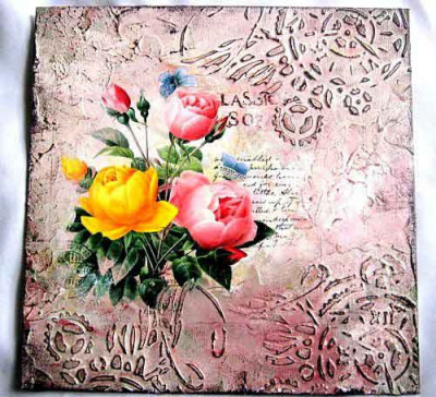 Tablou pe panza cu model floral, tablou panza pe fundal vintage roz 29357 foto