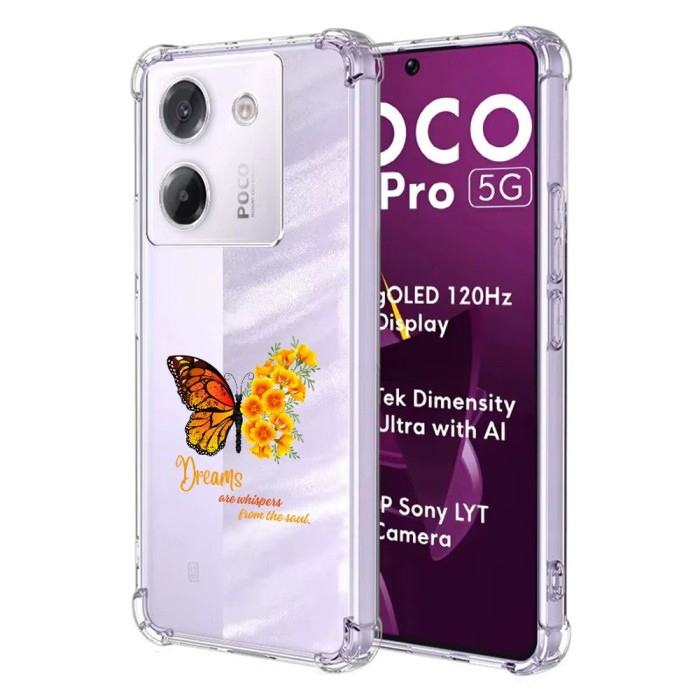 Husa antisoc pentru xiaomi poco m7 pro 5g - airbag tpu, col&Egrave;uri ranforsate- butterfly galben
