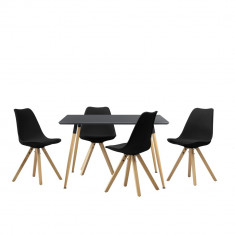 Set Carola masa bucatarie eleganta cu 4 scaune, masa 120 x 70 x 75 cm, scaun 85 x 48,5 cm, MDF/plastic/lemn, gri/negru foto