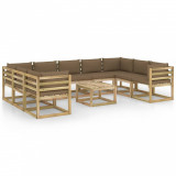 VidaXL Set mobilier de grădină cu perne, 10 piese, lemn pin tratat