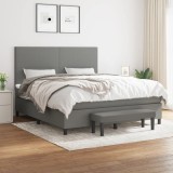 vidaXL Pat box spring cu saltea, gri &icirc;nchis, 180x200 cm, textil