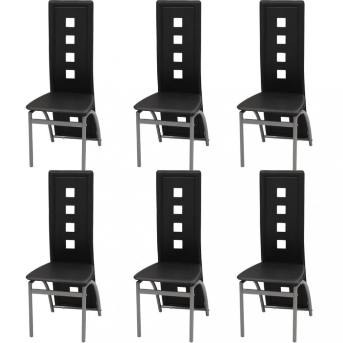 Gossi scaune de sufragerie, 6 buc., negru, piele ecologica
