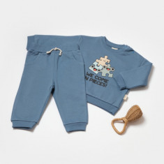 Set hanorac si pantaloni, Two thread, 100%bumbac organic - Indigo, BabyCosy (Marime: 3-6 Luni)