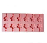 Forma din silicon cu 12 cavitati, Flori, Acadele, Lollipops, Roz, 10 x 26 cm, TopBazar