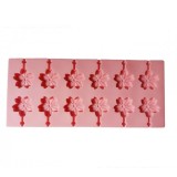 Forma din silicon cu 12 cavitati, Flori, Acadele, Lollipops, Roz, 10 x 26 cm, TopBazar