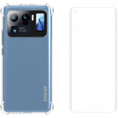 Pachet promotional Enkay pentru Xiaomi Mi 11 Ultra, Husa TPU Antisoc Transparenta + Folie Protectie Ecran (Plastic 3D, Fingerprint Unlock)